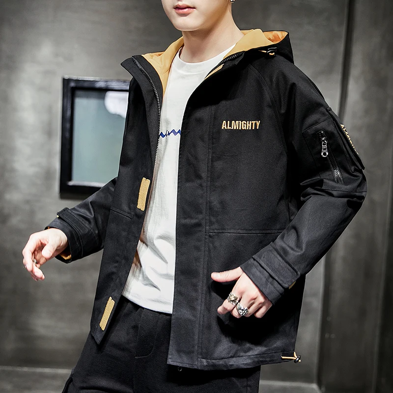 

Spring New Embroidery Letter Zipper Velcro Black Rice White Two-Color Trend Tooling Casual Sport Jacket,YA021