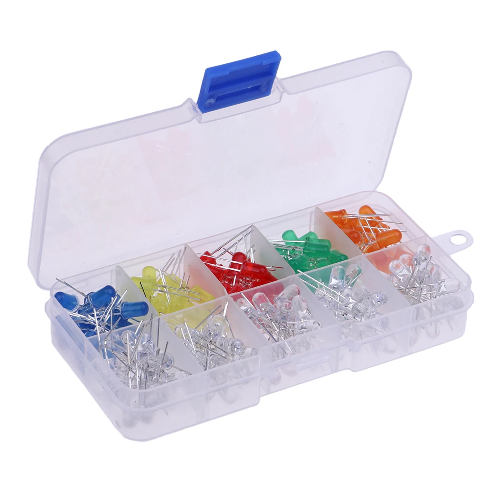 5mm LED Lights Emitting Diodes Assortment Set Kit for Arduino Bright Orange Red Blue Green Yellow, 200-Pack
