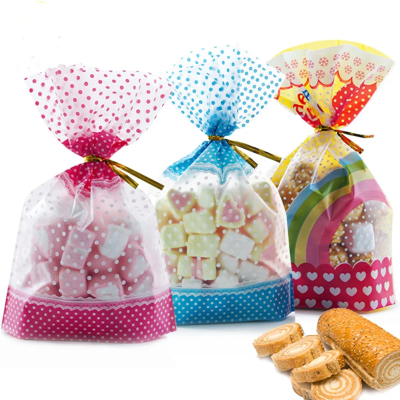 50 Pcs White Dots Plastic Christmas Gift Bag Cookie Candy Packaging Bag