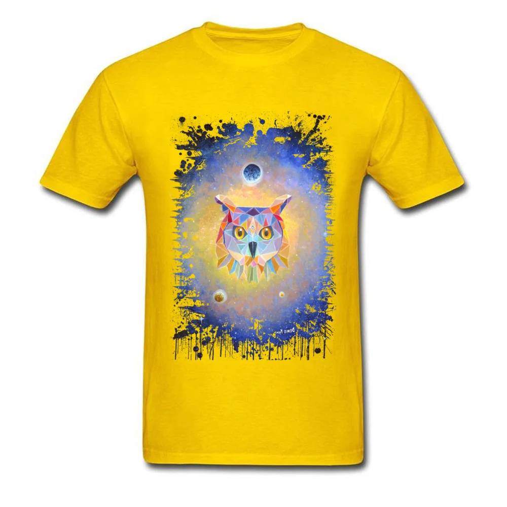 Geometric owl Men's 2018 New Cool Tops Shirt O-Neck Labor Day Pure Cotton Tshirts Birthday Short Sleeve Tops & Tees Geometric owl yellow