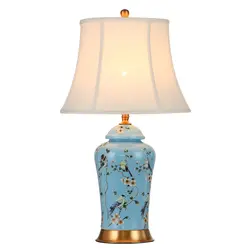 High End Винтаж ручной работы Китайский Синий Цветок Птица Керамика ткань E27 Dimmerable Настольная лампа для Гостиная Спальня H 68 см 1081