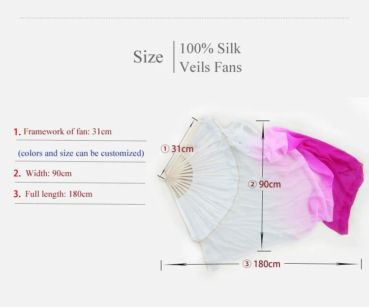 Шелк сценический реквизит 1 пара танец шелковые вентиляторы см 180 см длинные шелковые вуали Радуга танец живота вуали вентиляторы