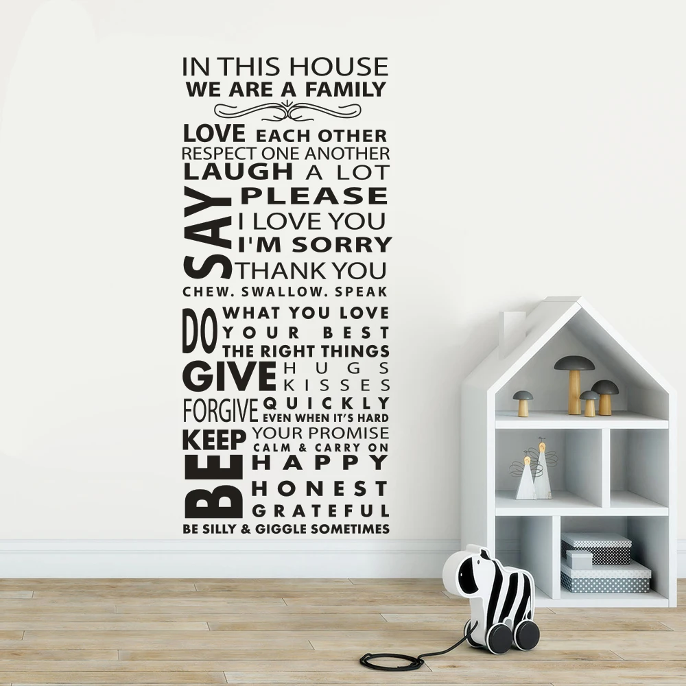 В этом доме семейная Цитата Наклейка на стену домашние Семейные Правила виниловая наклейка на стене любовь друг к другу Цитата настенный плакат домашний декор AZ262