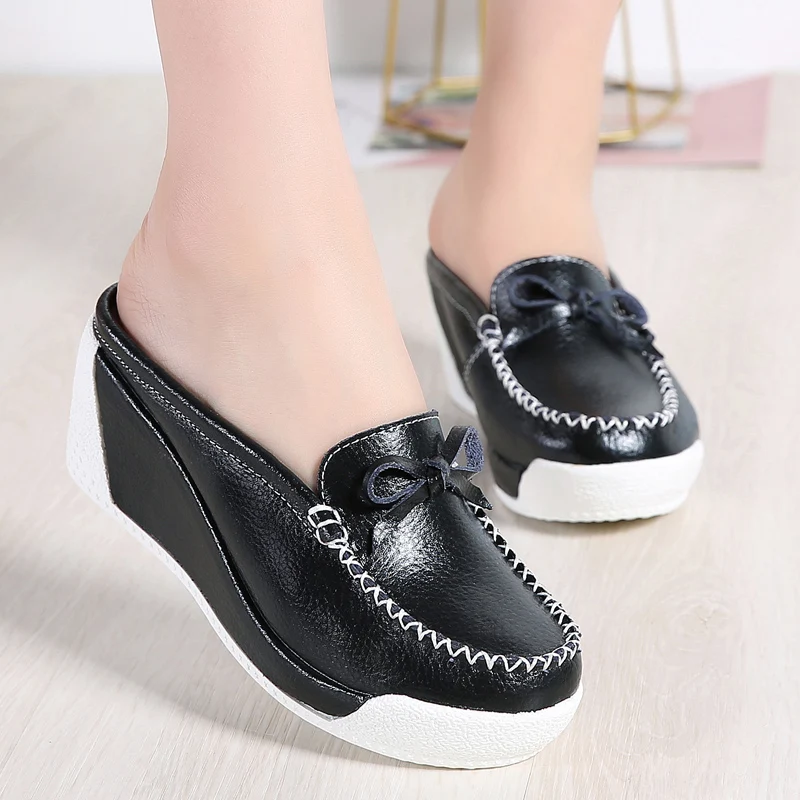 

2019 White Yellow Platform Shoes Woman Flat Sneakers Female Flats Slip on Leather Loafers Breathable Casual Leisure Shoes