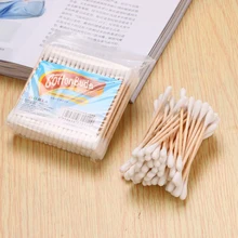 100 шт. ватный тампон с двойной головкой, женский макияж, хлопковый бутоном наконечником для медицинских деревянных палочек, чистка ушей, инструменты для ухода за здоровьем