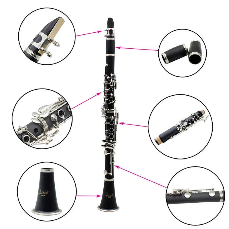 ABS 17 Key Clarinet bB Flat Soprano Binocular Clarinet with Cleaning Cloth Gloves Screwdriver Reed Case Woodwind Instruments ABS 17 Key Clarinet bB Flat Soprano Binocular Clarinet with Cleaning Cloth Gloves Screwdriver Reed Case Woodwind Instruments