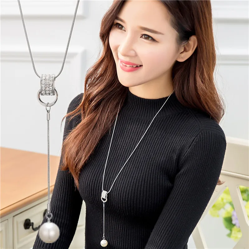 

2017 New Arrival Snowflake Long Necklace Sweater Chain Fashion Fine Metal Chain Crystal Rhinestone Flower Pendant Necklace Gifts
