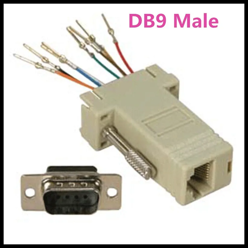 

100pcs,DB9 9-Pin Serial RS232 Male to RJ45 8C Female Modular Adapter M-F