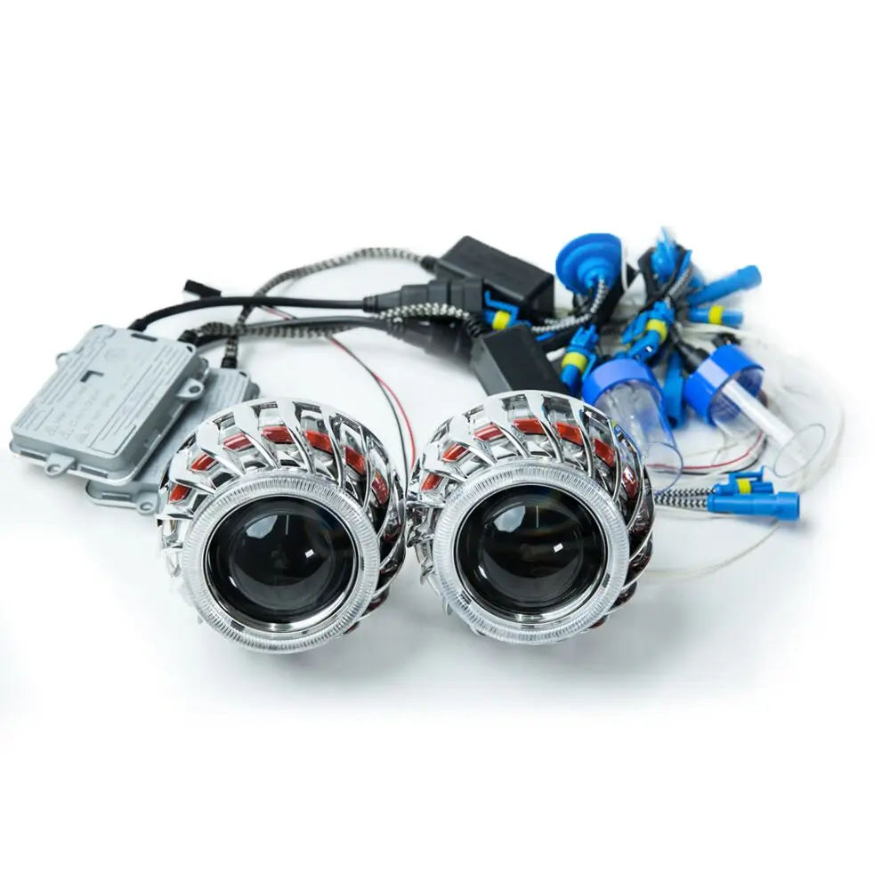 xenon kit 2,5 дюймов HID Биксенон объектив проектора белый красный DRL День бег ангельские глазки кожухи 5000K H1 комплект балластов для ксенона автомобиля в сборе - Цвет: xenon kit