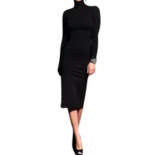 Мода Водолазка Длинные рукава пикантные Клубные женское платье Тонкий Bodycon вязаный свитер до колена Длина Платья для вечеринок ws3737c