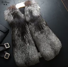 Winter Women’s Real Fur Vest The Coat Genuine Natural Fox Fur Full Pelt Waistcoat Female Silver Fox Fur Gilet Pockets 170214-1