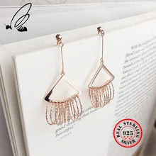 925 Sterling Silver Rose Gold Exaggeration Long Tassel Drop Earrings Multiple Circles Elegant Earrings Fine Jewelry For Women