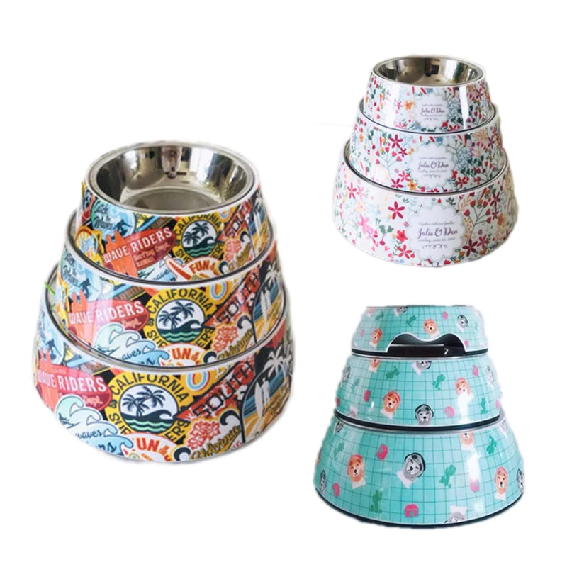 

Durable Stainless Steel Pet Dog Food Bowls Lovely Cartoon Printed Pet Feeder for Dogs Multi-function Dog Food Container 10A