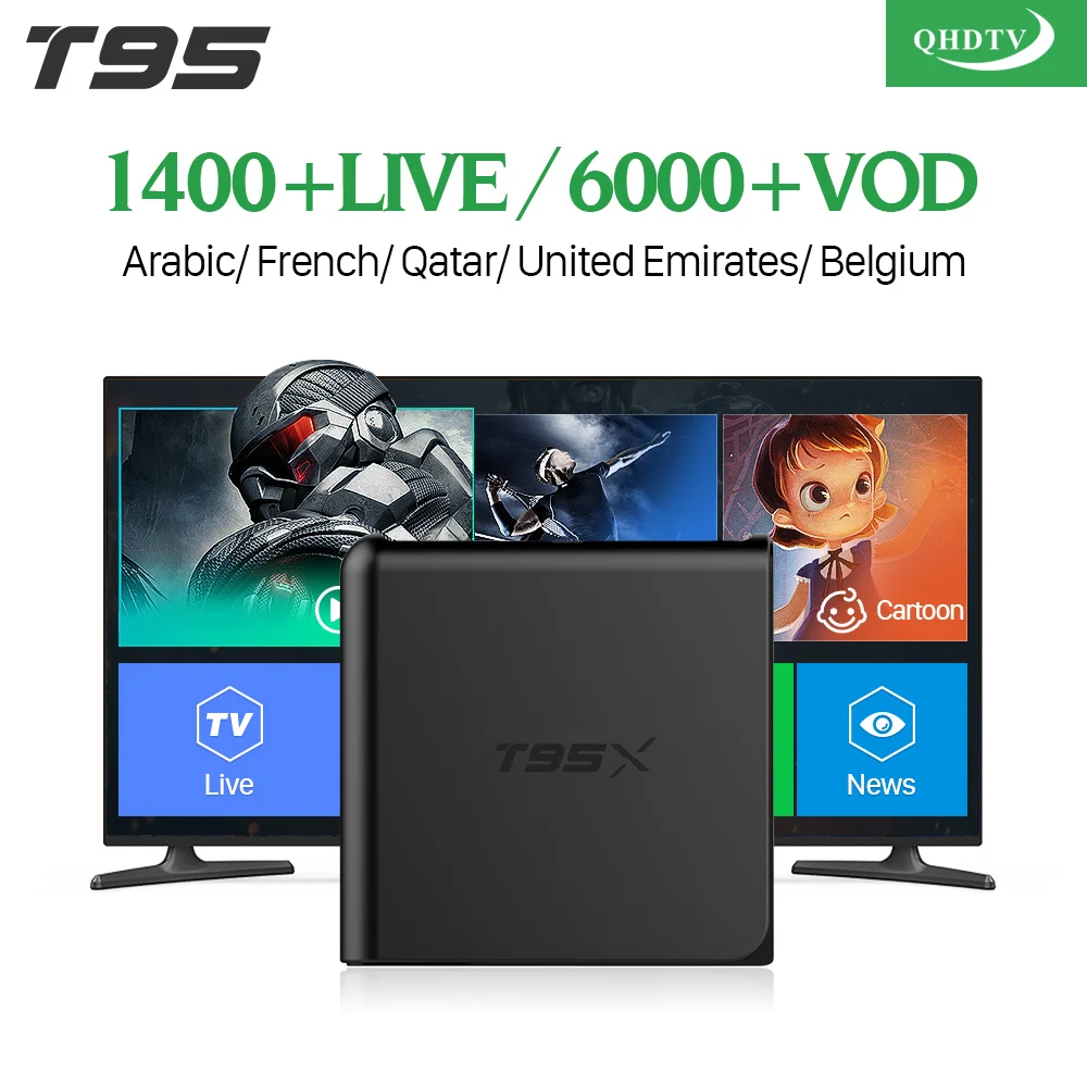 

QHDTV 1 Year IPTV Decoder Tunisia T95X Android TV Box S905X Quad-core 2.4G WIFI Subscription IPTV French Arabic Receiver 4k