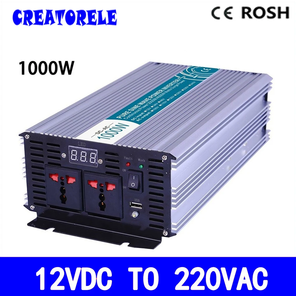 Преобразователь синусоидальной волны 1000 Вт 12 В 220 soIar iverter IED DispIay fuII power|sine wave|pure sine