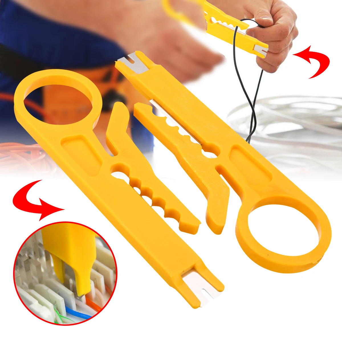 

2pcs Mini Stripper Yellow Cable Stripper Cutter Network Cable Wire Pliers Cable Cutter Stripper Punch Down Tool