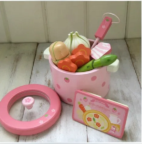 Free Shipping Baby Toys Super Cute Simulation Vegetable Hot Pot Pink Child Pretend Play Toys Wooden