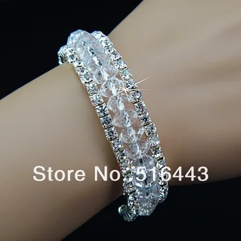 

New Arrival 6pcs 3rows Clear Crystal Czech Rhinestones Stretchy Women Charms Bangles Bracelets Wholesale Fashion Jewelry A-702
