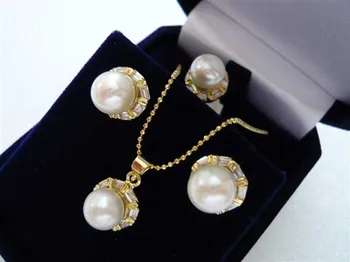 

Wholesale latest fashion white shell pearl nice design earrings pendant necklace & ring(#7.8.9) jewelry set