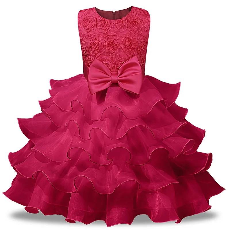 Платье для девочек детская одежда праздничные платья принцессы без рукавов для девочек, костюм для детей, свадебное платье 2, 3, 4, 5, 6, 7, 8, 9, 10 лет - Цвет: Розово-красный