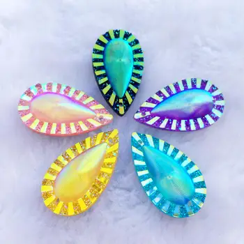 

75Pcs 16*28mm Flower Rhinestone Resin Flatback Water Drop Strass Crystal Stones For Jewelry Crafts Clothing Decorations -E91*5