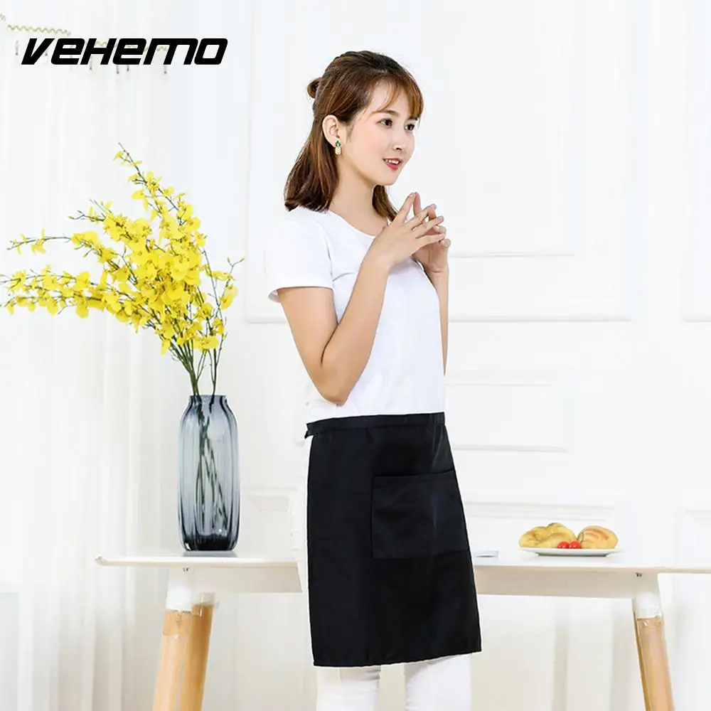 Waterproof Unisex Short Waist Apron Half Apron Black Waiter Waitress Barista Workwear Restaurant