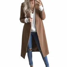 Женское зимнее шерстяное пальто размера плюс 3X, теплое пальто с отворотом, удлиненный тонкий Тренч, верхняя одежда, однотонная верхняя одежда, женские топы