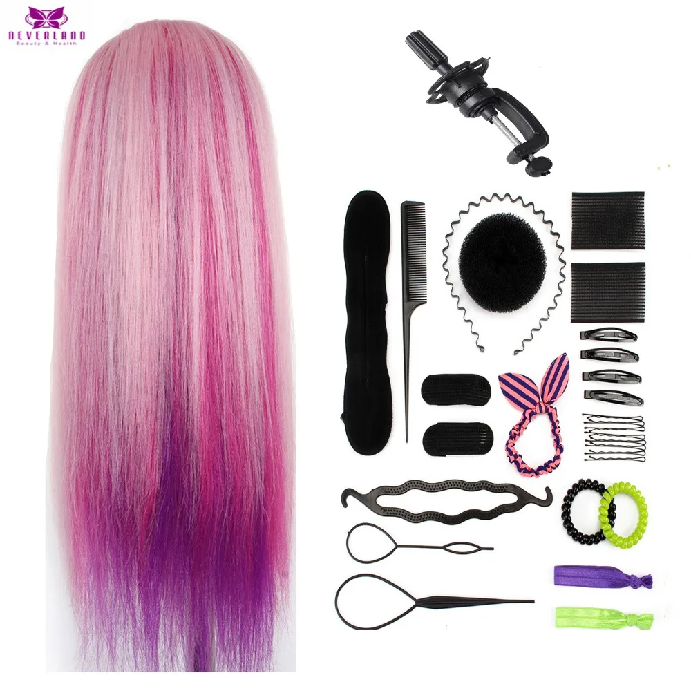 

Colorful Pink Hair Cosmetology Training Head For Hairstyles Braiding Professional Hairdressing Dummy Doll Head Christmas Gifts
