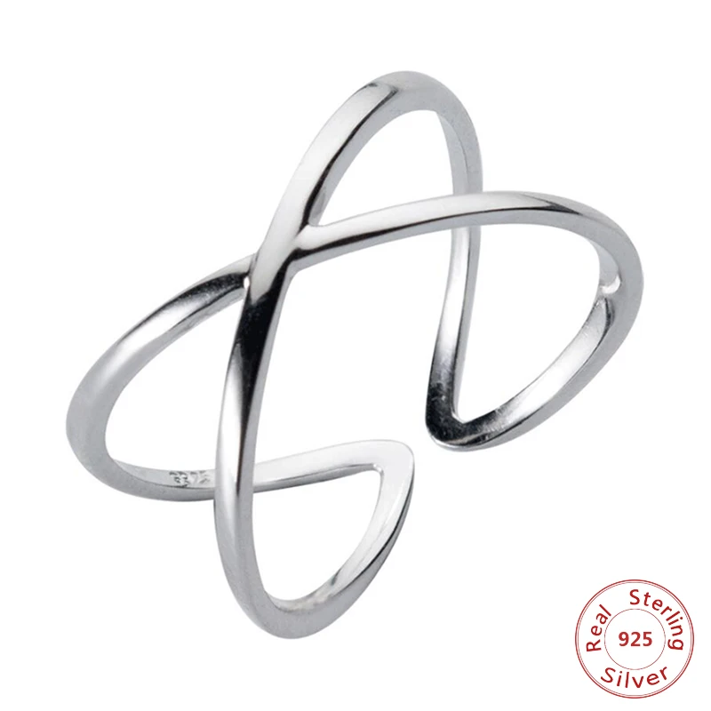 

2019 Women Rings Double Layer X Shape 925 Sterling Silver Jewelry Criss Cross Ring Eternity Girls Long Rings