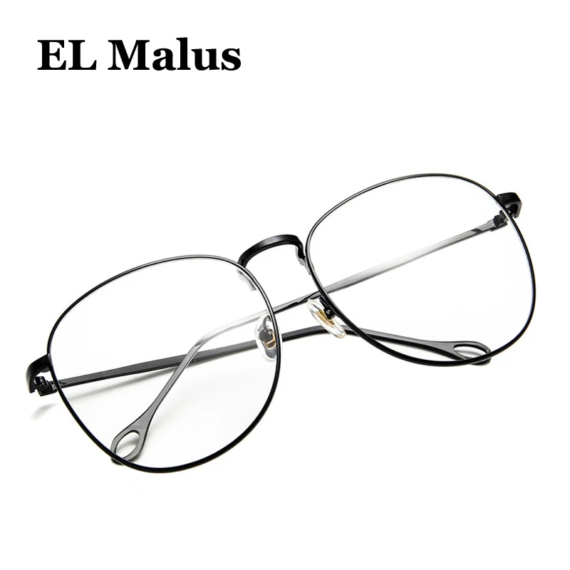 [EL Malus]Big Oval Eyeglasses Frame Women Mens Oversized Clear Lens Glasses Metal Black Gold Silver Shades Brand Designer | Аксессуары