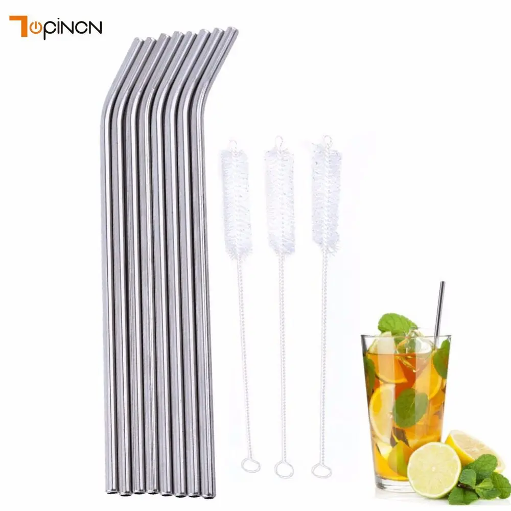 

8pcs Reusable Drinking Straw Stainless Steel Metal Straight Drinks Straw Cocktail Kit With Cleaner Brush Bar Party Accessories