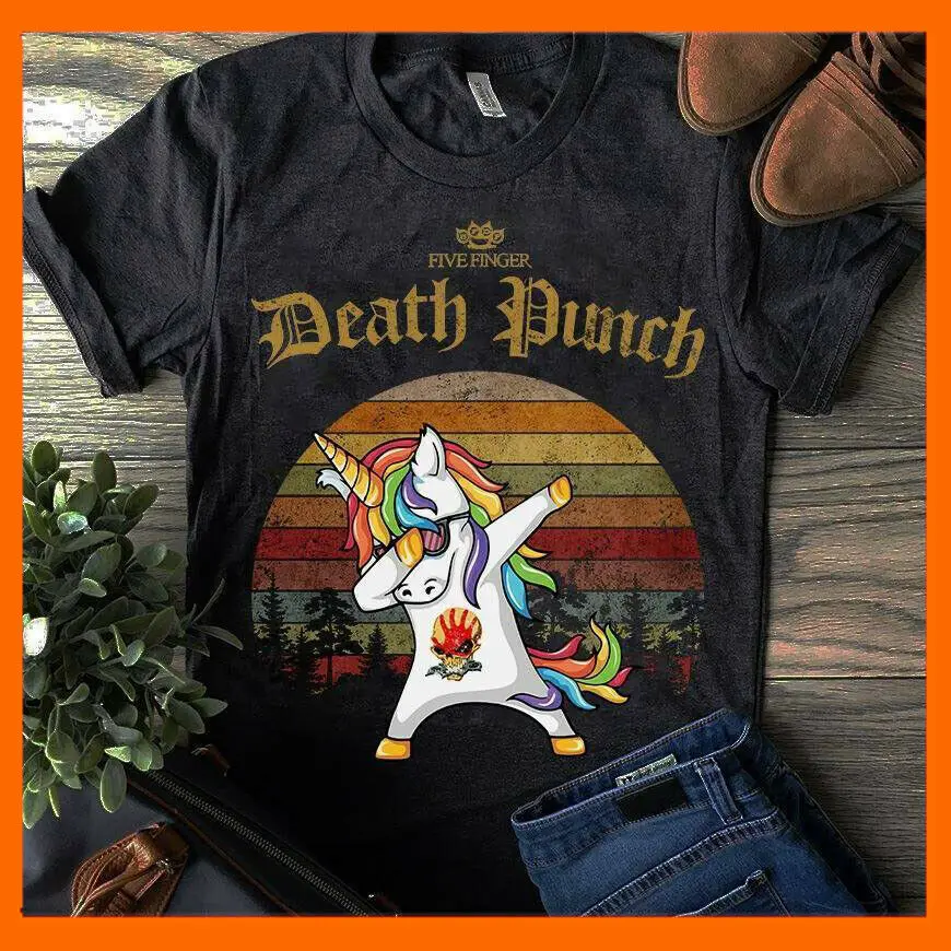 

Unicorn Dabbing Five Finger Death Punch Sunset T Shirt Black Cotton Size S 3Xl