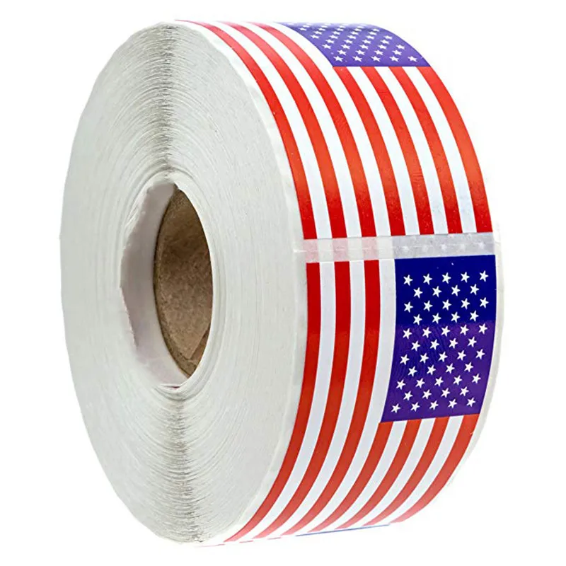 

250Pcs/roll American Flag Stickers Patriotic Sticker 2 x 1.25 inch for Wedding decoration labels DIY Party Supplies USA Stickers