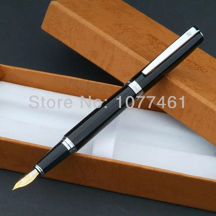 famous fountain pen HERO Black and Silver Clip medium nib iridium With