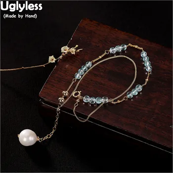 

Uglyless Natural Pearls Bracelets for Women 14K Filled Gold 9K Gold Thin Chains Bracelets Baroque Pearl Bangles Aquamarine Beads
