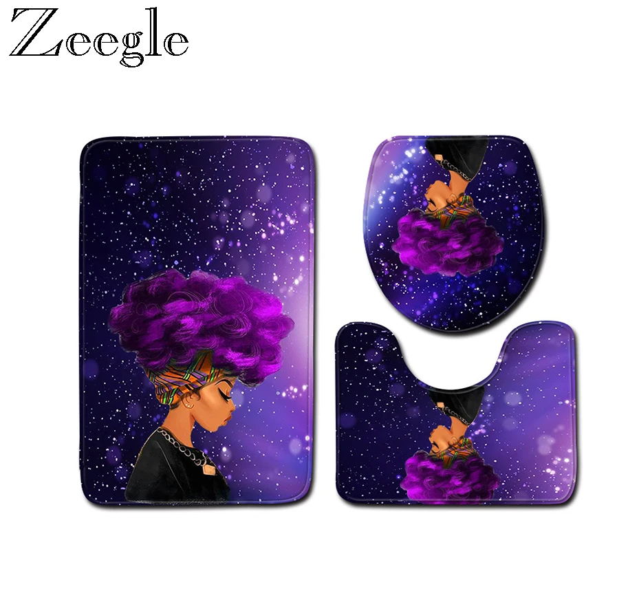 Günstige Zeegle Afrikanische Frau Gedruckt 3 stücke Anti slip Bath Matte Set Badezimmer Teppiche Set Mikrofaser Wc Teppiche Bad Boden matten