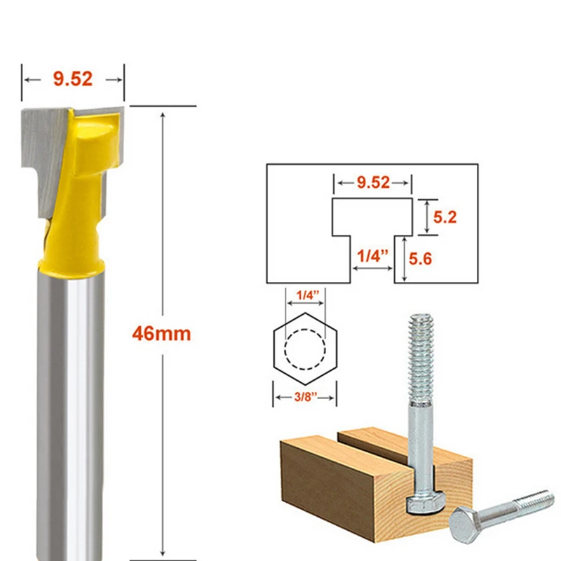 NEW 1 / 4Inch Shank Yellow T Slot Lock Hole Router Bit Woodworking Steel Engraving Milling Cutter DIY Tool