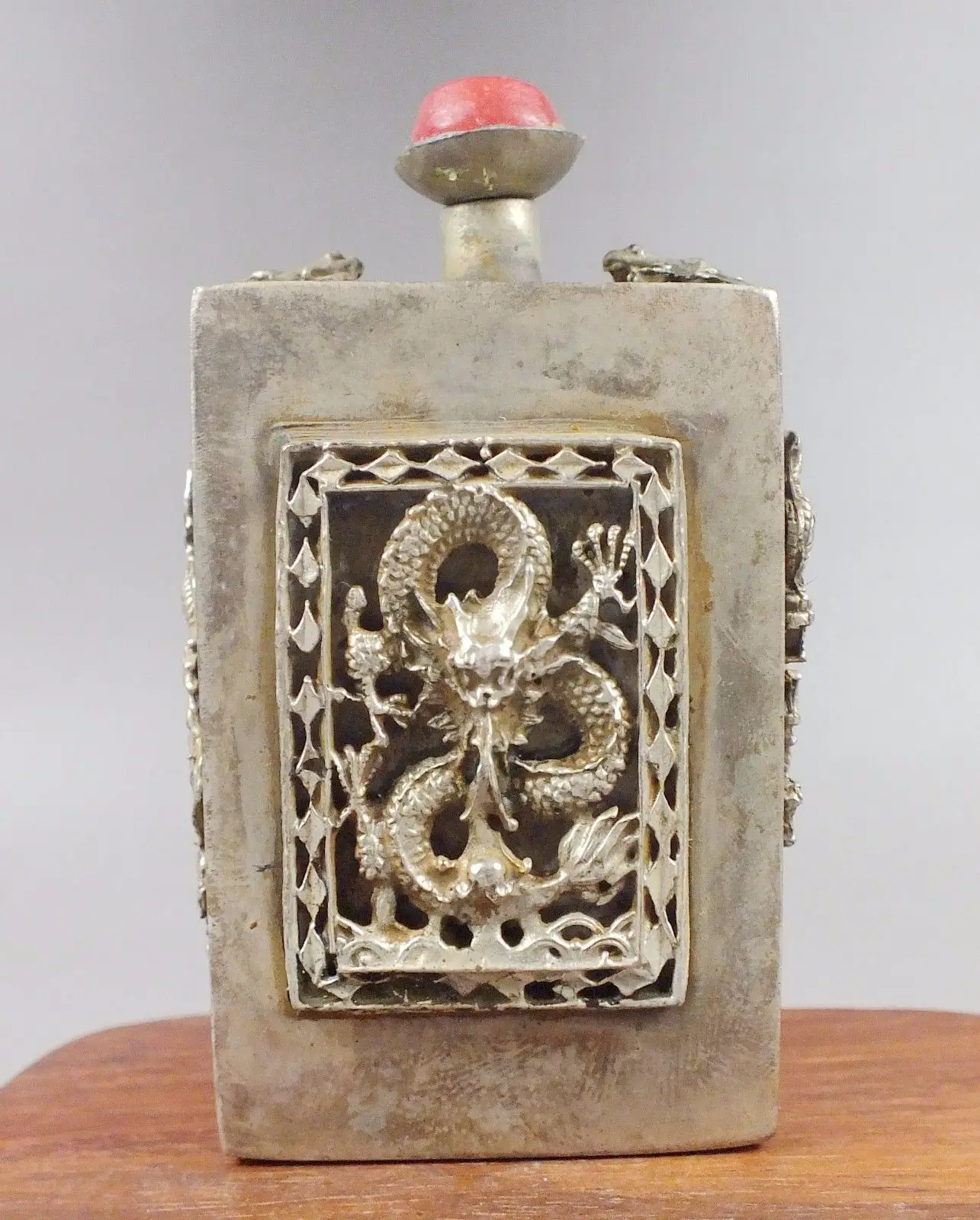 

superb miao silver dragons phoenix Double Dragons frog snuff bottle