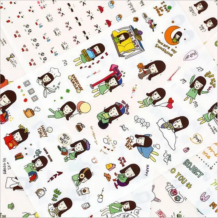 

6Pcs/Pack Vanilla Girl Days Life Diary Stickers PET Transparent PVC Decorative Mobile Phone Sticker Stationery DIY Album Sticker