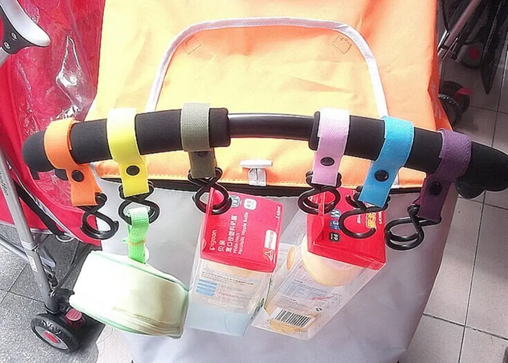 

baby pushchair hook Stroller Swiveling Accessory Hanger Multipurpose Hooks Easy to fasten long strap colorful EC1157