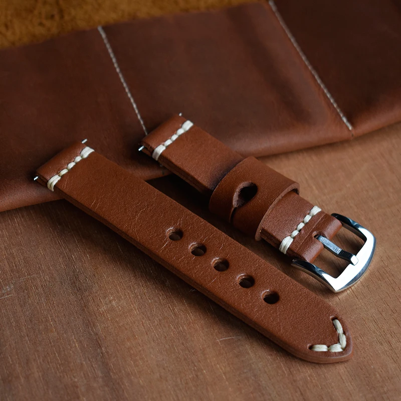 Onthelevel handmade leather genuine strap 22mm brown aircraft buckle leather strap hand-stitched wax line 2018 new