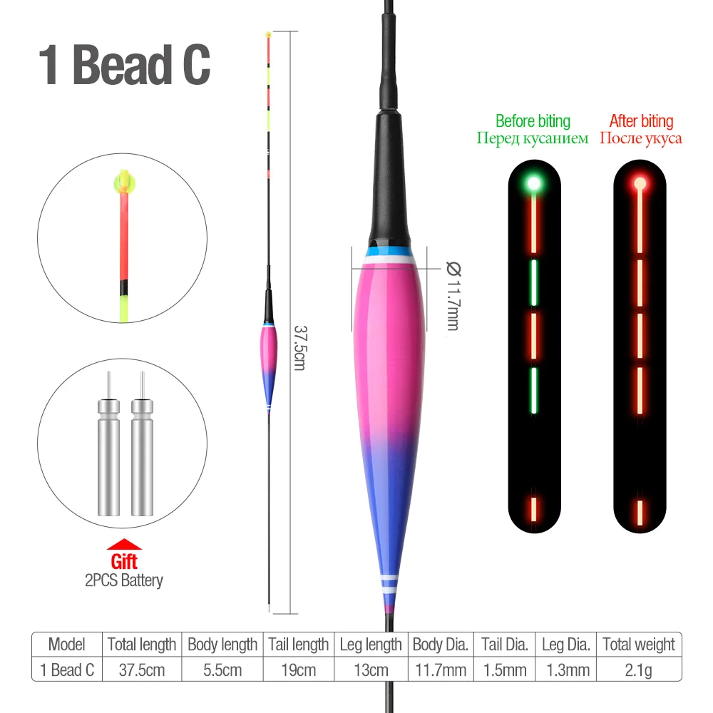 DONQL умный электронный поплавок для рыбалки, люминесцентный светящийся поплавок для укуса рыбы, поплавок, раковина, светодиодный Изменение цвета освещения, рыболовные снасти Flotador - Цвет: 1 bead  C