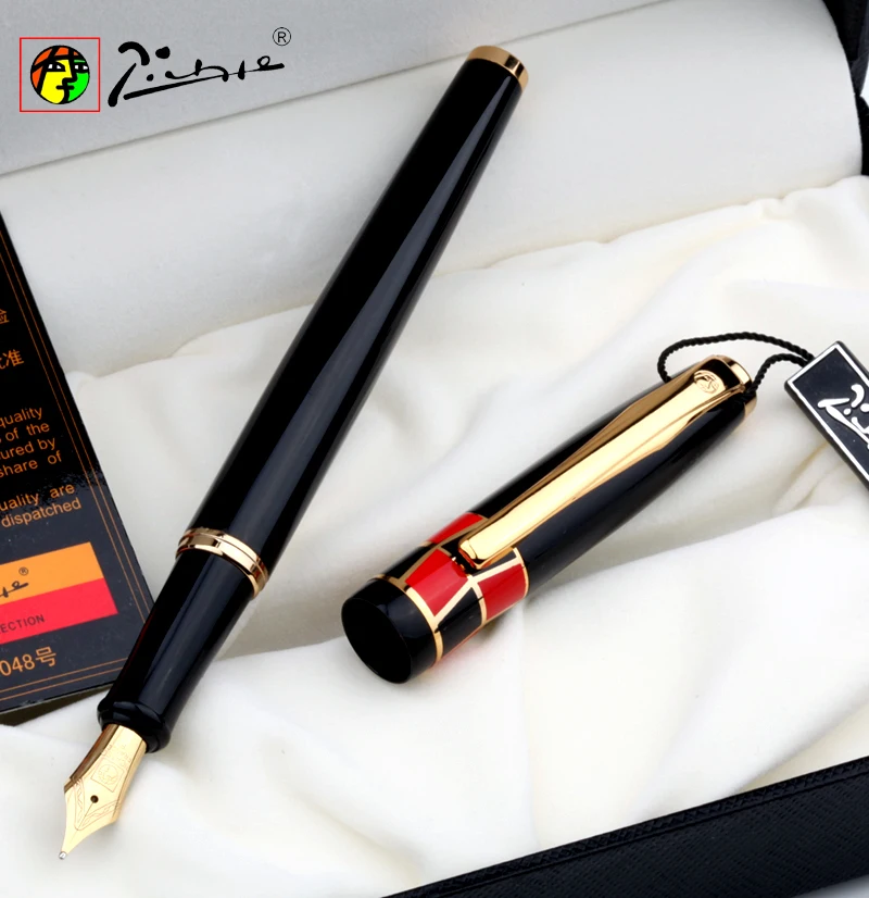 Promotion-Picasso-Pimio-923-Luxury-Pure-Black-and-Gold-Clip-Fountain-Pen-with-0-5mm-Iridium