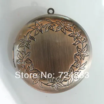 

45mm Vintage Photo Locket Pendant Antique Copper Brushed Big Round Prayer Wish Box Photo Locket Frame Pendant Findings