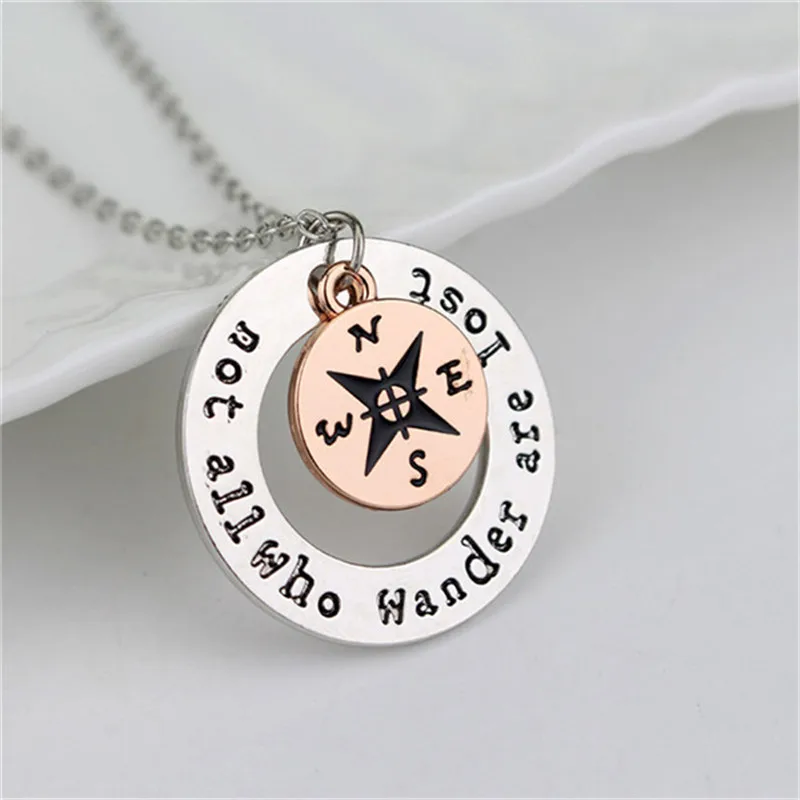 

2018 Hot !Wanderlust handstampe Jewelry Travelers Necklace Wanderlust " Not All Who Wander Are Lost" Inspirational Jewelry