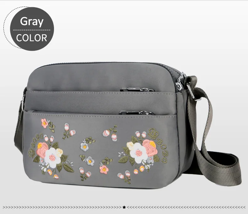 Luxury Brand Flower Shoulder Bag Women Small High Quality Nylon Tote Top-handle Travel Crossbody Bag Embroidery Messenger Bags