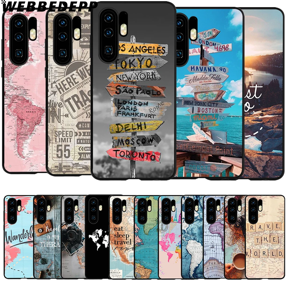

WEBBEDEPP World Map Travel Just Go Soft TPU Case Cover for Huawei P8 P9 P10 P20 P30 Lite Pro P Smart 2019