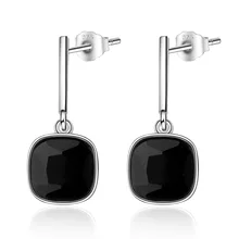 XIYANIKE 925 Sterling Argento Quadrato Nero Ciondolo Orecchini Lunghi Per Le Donne Della Ragazza Amico Regalo Quotidiano Trendy Classico Alla Moda