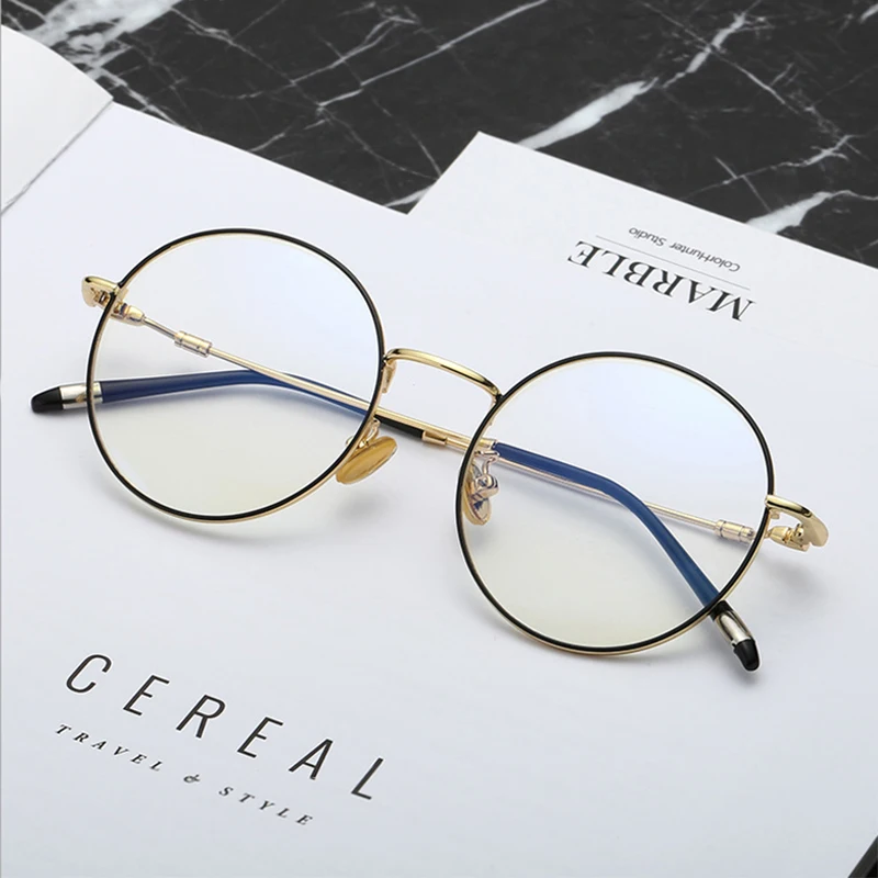 Mincl/Ultra light metal Blue Light Blocking Glass retro round computer