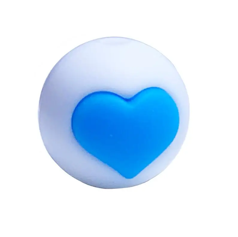5 шт. Силиконовые Круглые бусины в форме сердца-Силиконовые Прорезыватели для прорезывания зубов для DIY ожерелья-BPA Бесплатный Детский прорезыватель BPA безопасный DIY шарик - Цвет: white n blue